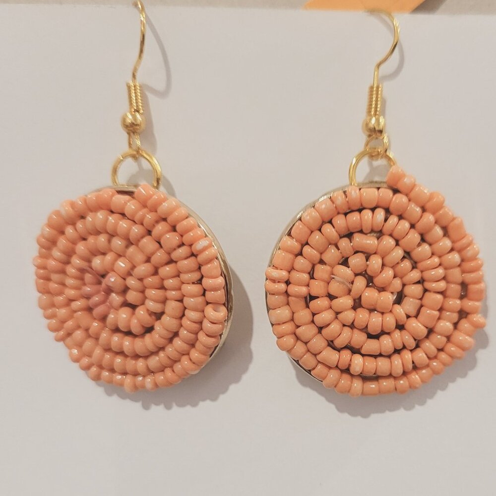 Peach Beaded Circle Drop Earrings - Small